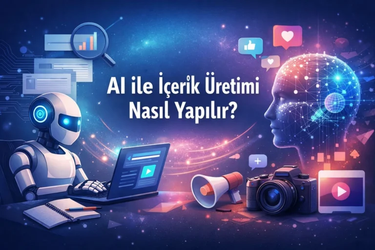 Yapay zeka ile içerik üretimi sürecini gösteren dijital pazarlama ve SEO odaklı çalışma ekranı